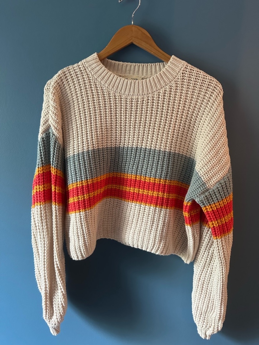Chunky Knit Striped Sweater in Cream